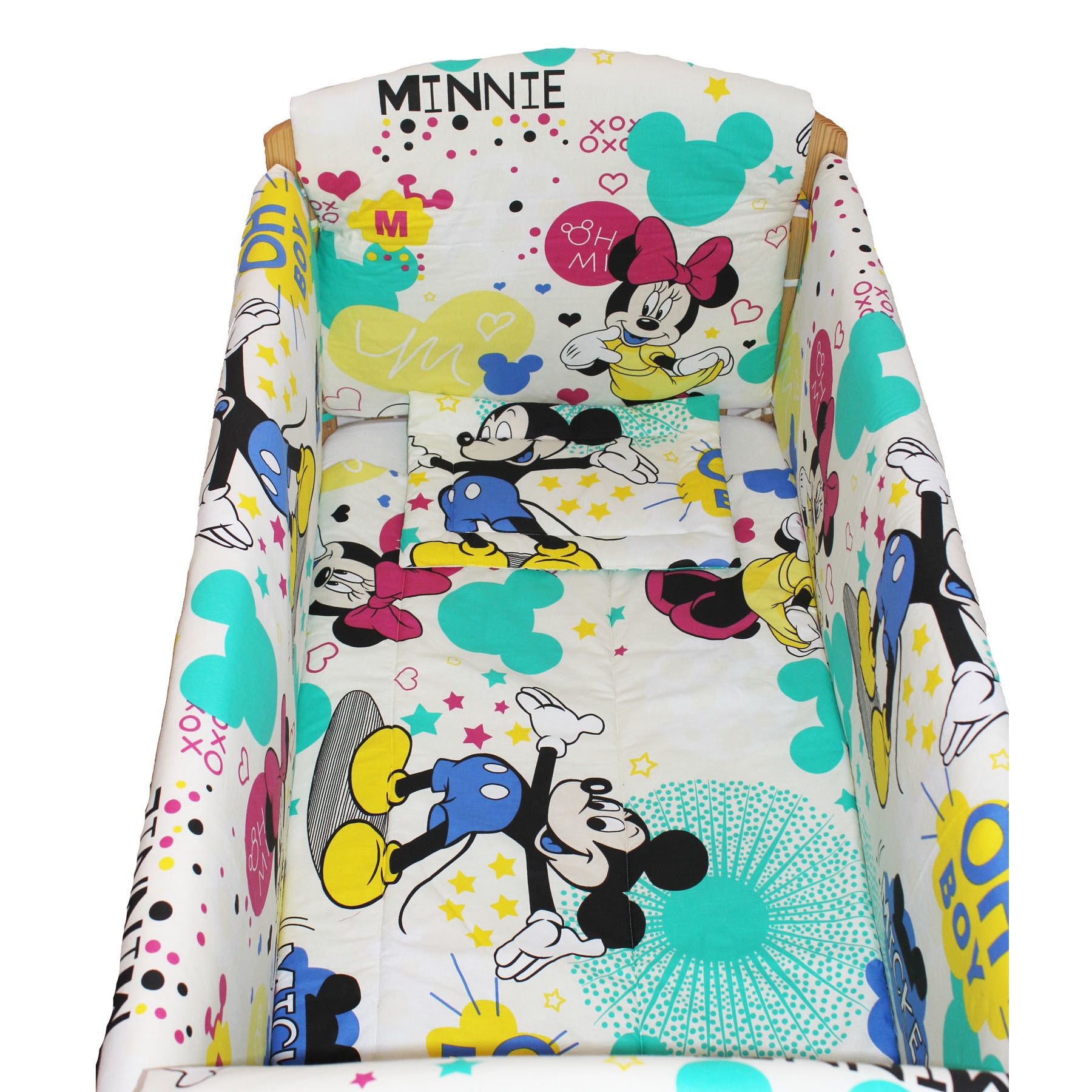 Lenjerie patut 7 piese, Maxi, Minnie si Mickey, crem, 120 x 60 cm