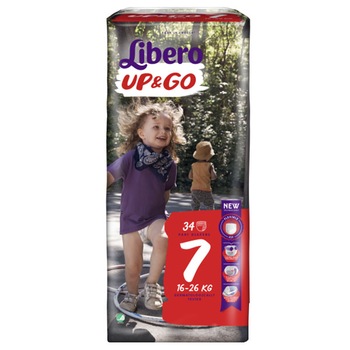 Scutece chilot Libero Up&Go Unisex 7 XL Plus, 16-26 kg, 34 buc Scutece chilot Libero Up&Go Unisex 7 XL Plus, 16-26 kg, 34 buc