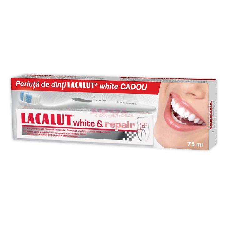 Паста за зъби Lacalut white, 75 мл, четка за зъби подарък