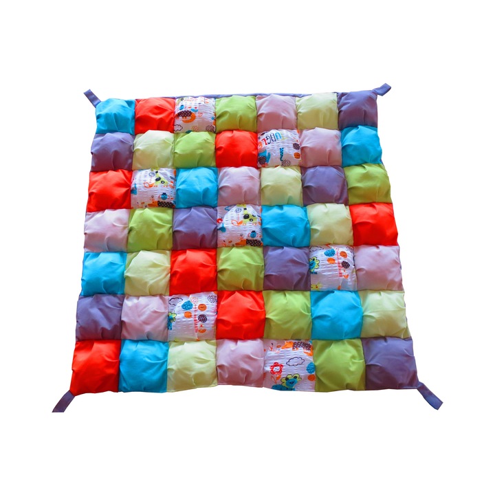 Covoras de joaca patchwork, patratele multicolore, 120 cm x 120 cm x 5 cm