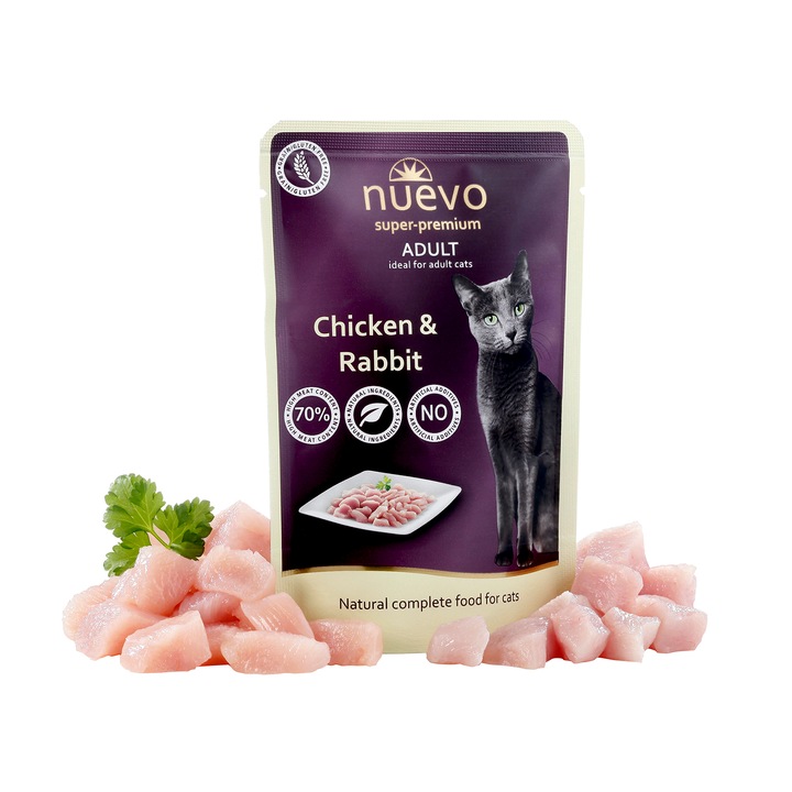 Nuevo Adult tasakos macskaeledel, Csirkehús és nyúl, 85 g