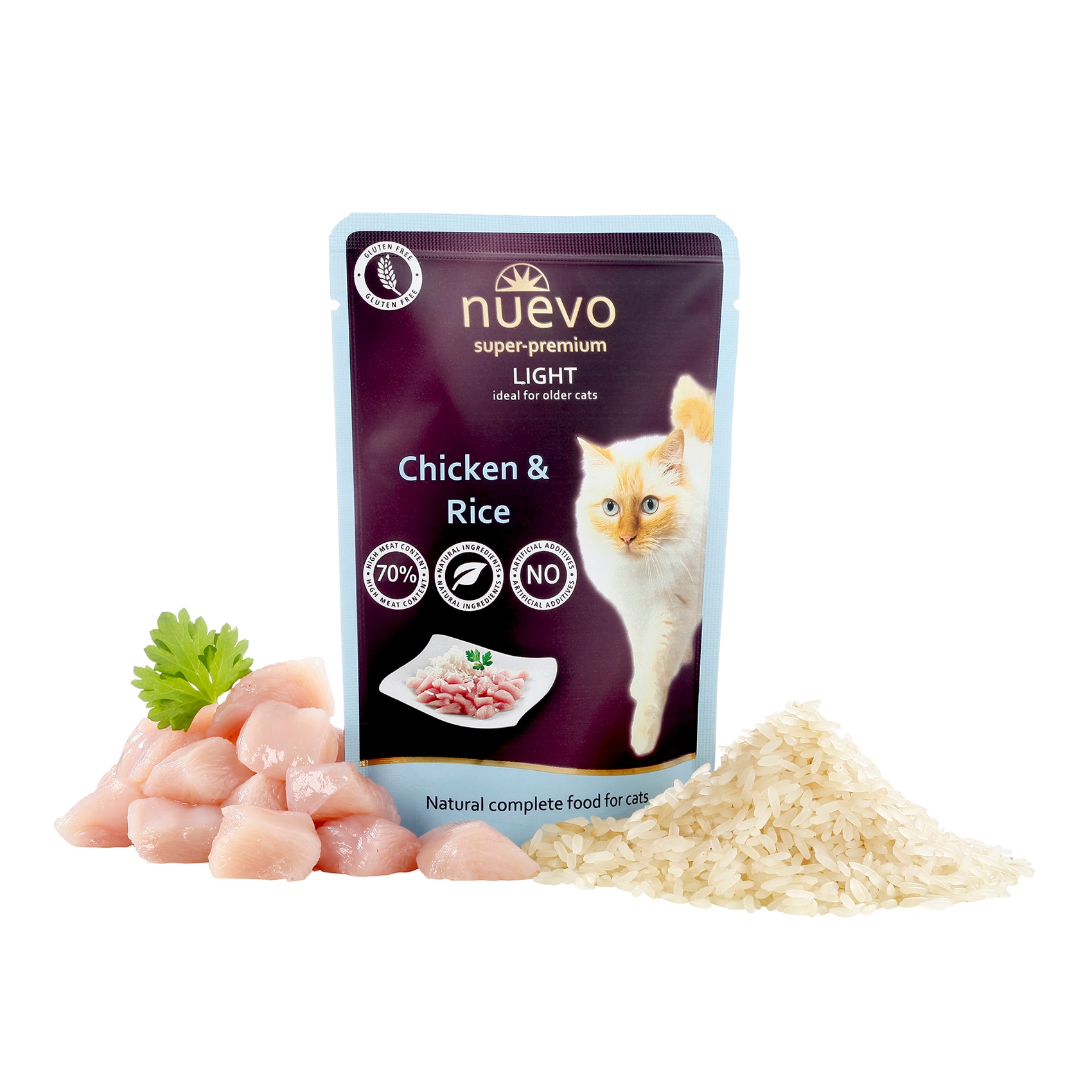 Hrana pentru pisici Nuevo Light, Plic, Pui si Orez, 85 g
