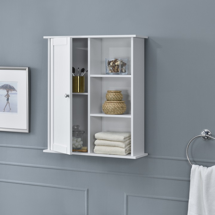 [en.casa]® Fürdőszoba fali szekrény 71 x 60 x 18 cm tároló polcokkal fehér vintage