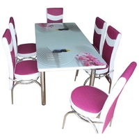 set masa extensibila cu 6 scaune pentru bucatarie hit modella albgriroz scaune roz 170x80x70 cm blat sticla securizata scaune piele eco imagen 42_0_
0