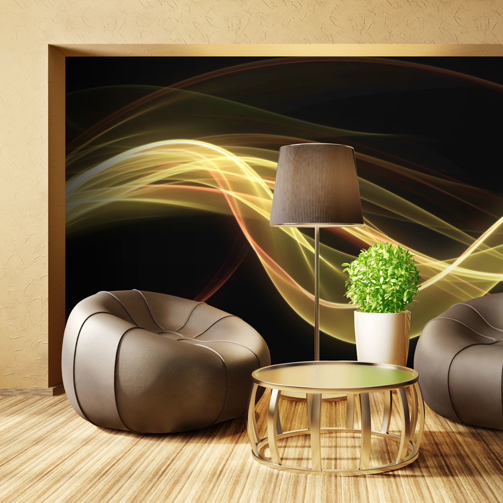 Fototapet vlies - Yellow wave form floating in dark - 450 x 270 cm