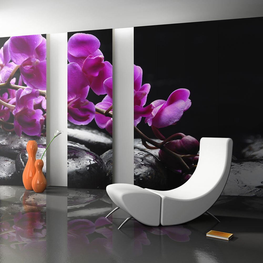 Fototapet vlies - Relaxing moment: orchid flower and stones - 450 x 270 cm