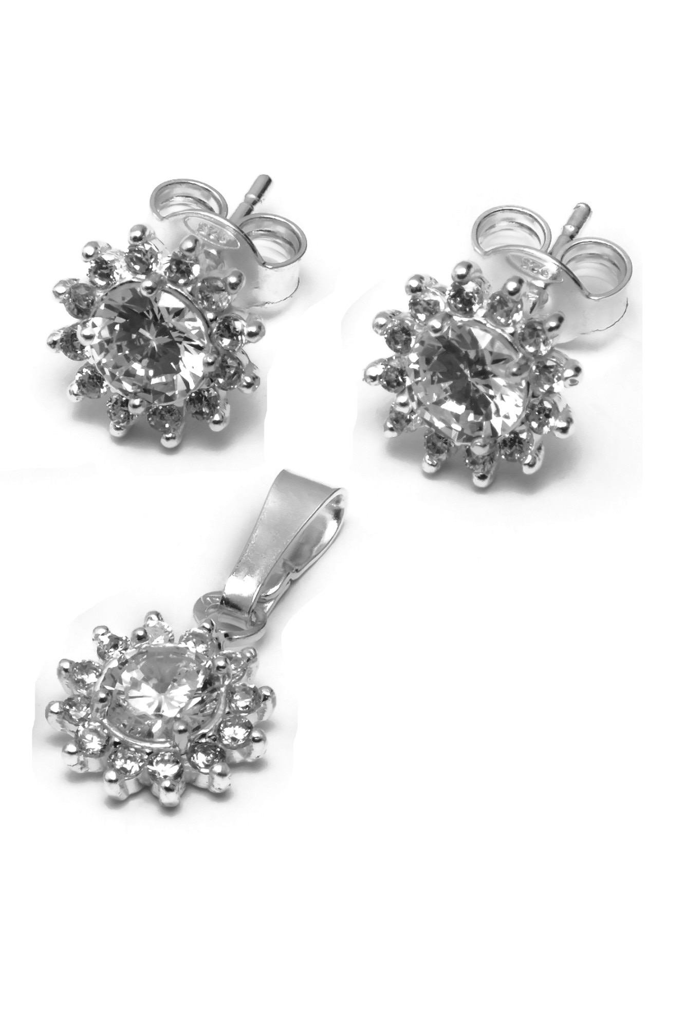 Set din argint 925,Eurosilver,cu zirconiu rotund de 6 mm,alb
