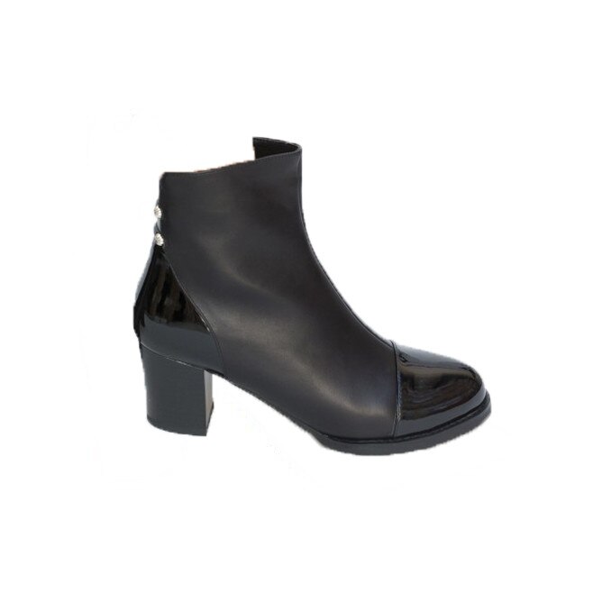 Botine scurte cu varf rotund si toc gros, D&J Exclusive, Negru