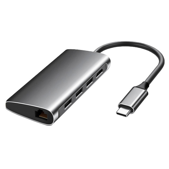Hub USB Type-C Card Reader cu port HDMI, RJ24 si 3 porturi USB 3.0, space gray