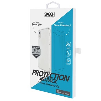 Husa + 2 folii de sticla Skech Ultimate 360 Pack Crystal Apple iPhone Xr Clear Husa + 2 folii de sticla Skech Ultimate 360 Pack Crystal Apple iPhone Xr Clear