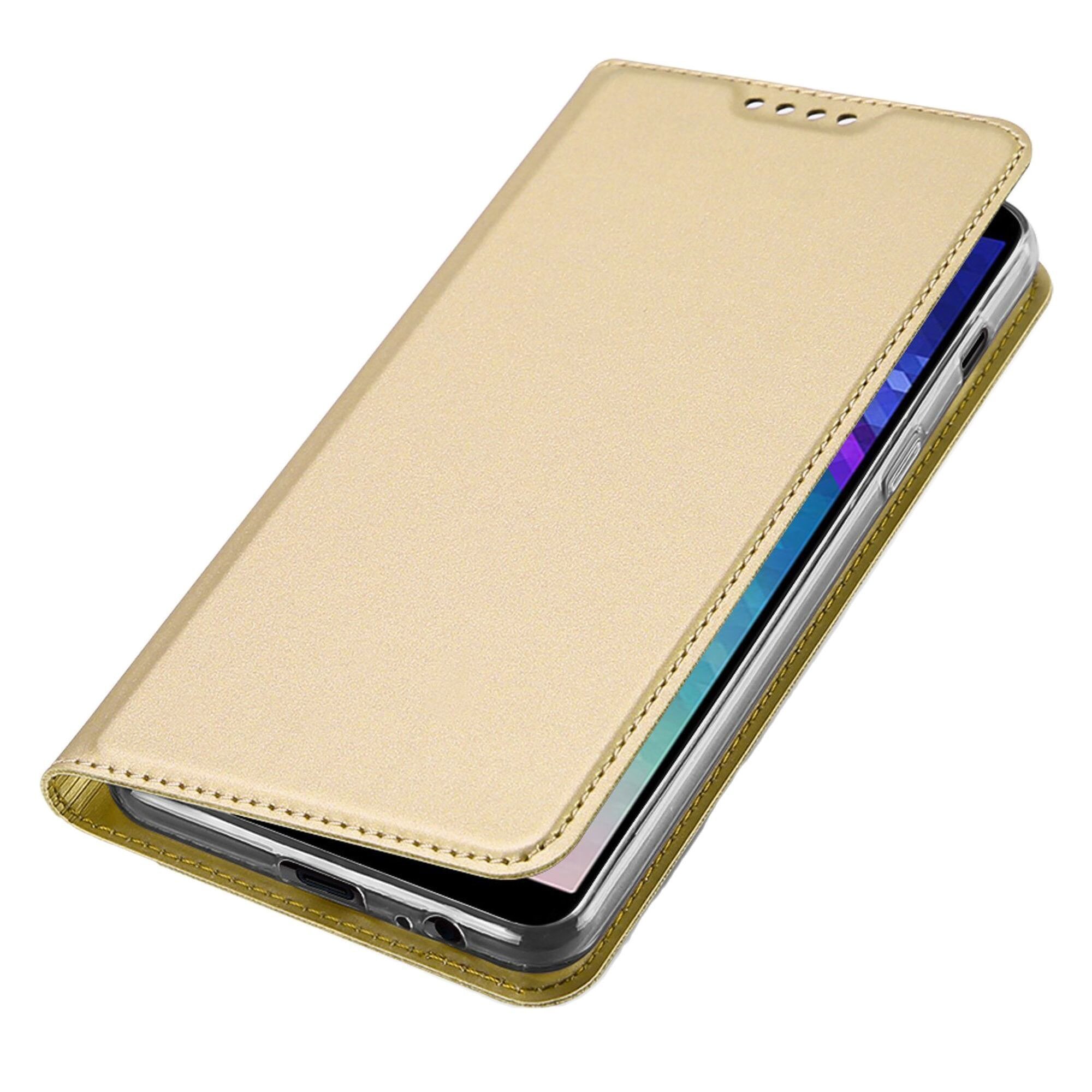 Husa flip Samsung Galaxy A6 Plus (2018) - Dux Ducis din piele eco - gold