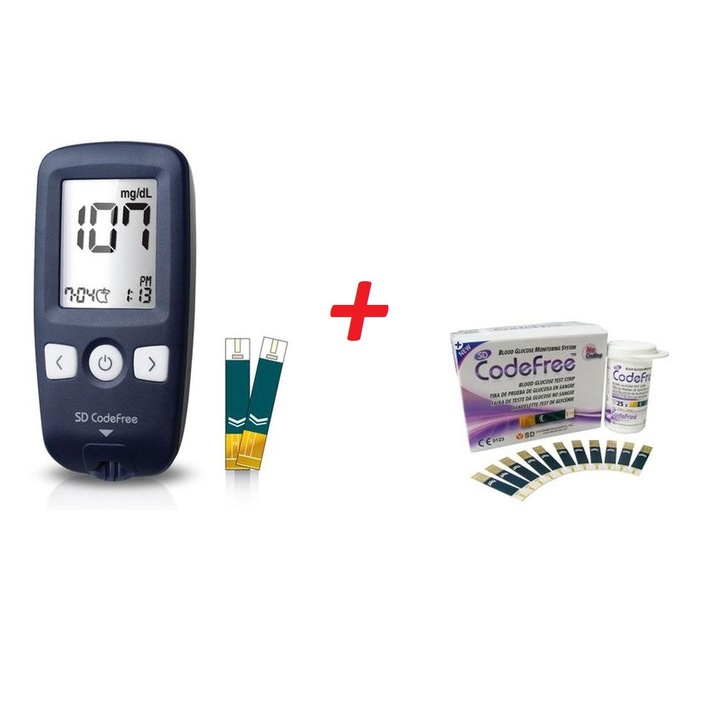 Комплект Глюкомер за измерване на кръвна захар CodeFree SD, Черен + 110 Стандартни тест ленти CodeFree