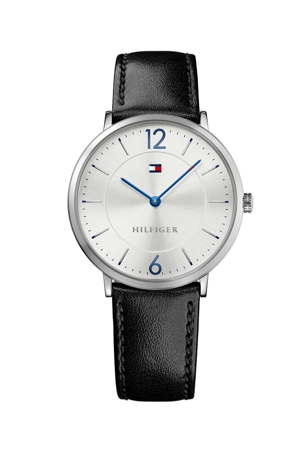 Tommy Hilfiger, Ceas rotund cu o curea de piele, Negru