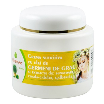 Crema nutritiva cu ulei de germeni grau, extracte de sunatoare, coada calului, galbenele 200 grame Crema nutritiva cu ulei de germeni grau, extracte de sunatoare, coada calului, galbenele 200 grame
