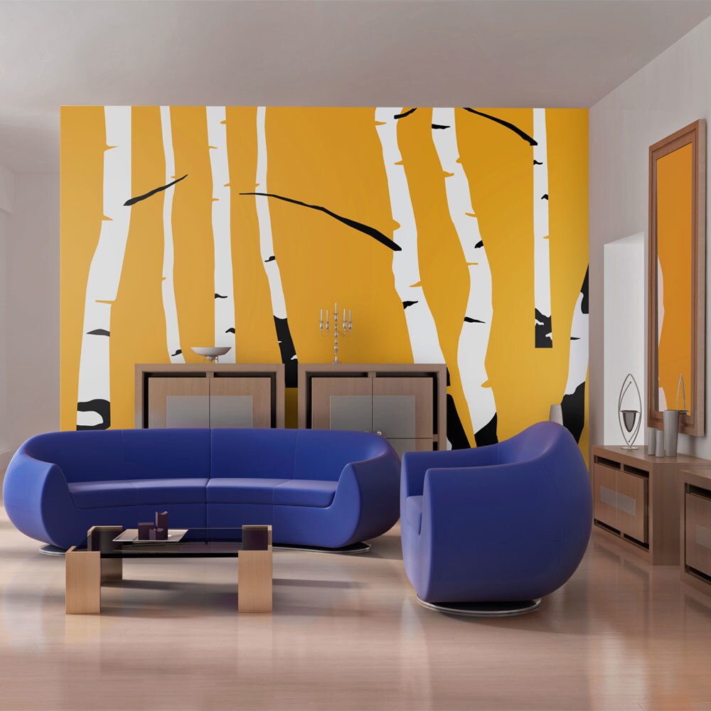 Fototapet vlies - Birches on the orange background - 350 x 270 cm