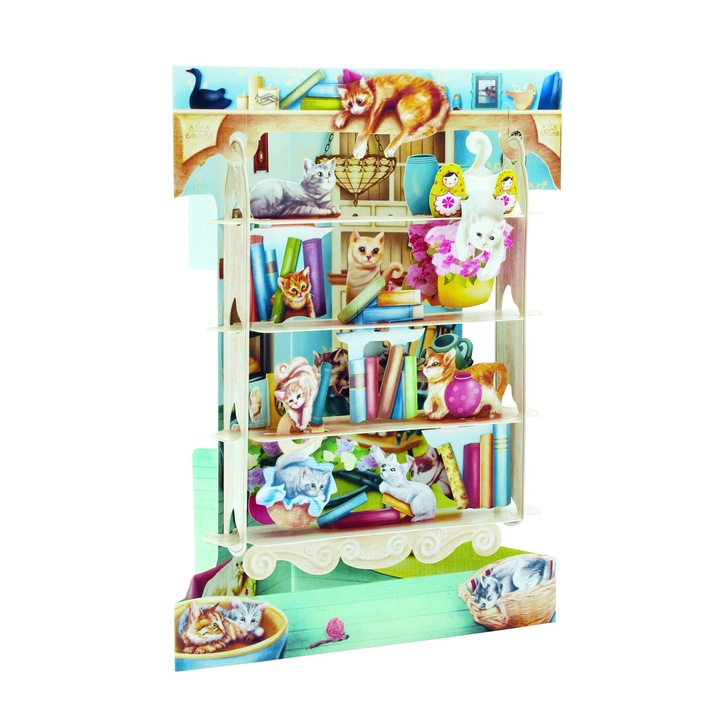 Felicitare 3D Swing Cards, Pisici in biblioteca