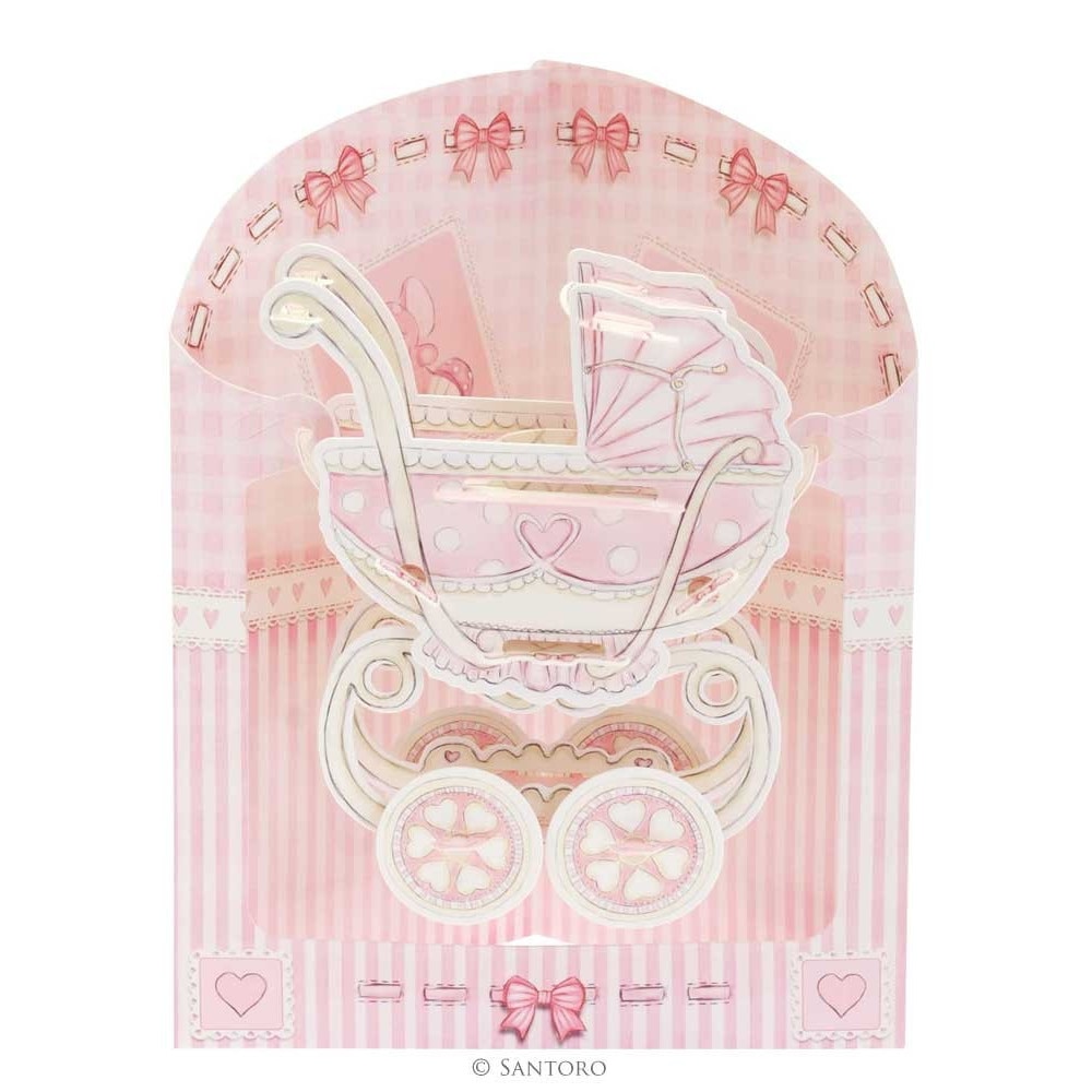 Felicitare 3D Swing Cards, Baby Girl Pram