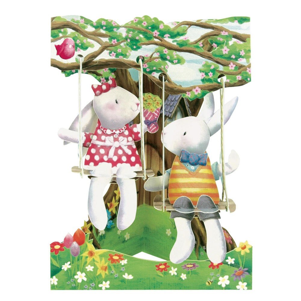Felicitare 3D Swing Cards, Bunnies on Swings
