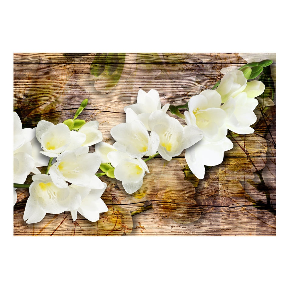 Fototapet vlies - Freesia pe lemn - 350 x 245 cm