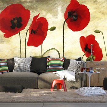 Fototapet vlies - Golden Field of Poppies - 350 x 270 cm Fototapet vlies - Golden Field of Poppies - 350 x 270 cm