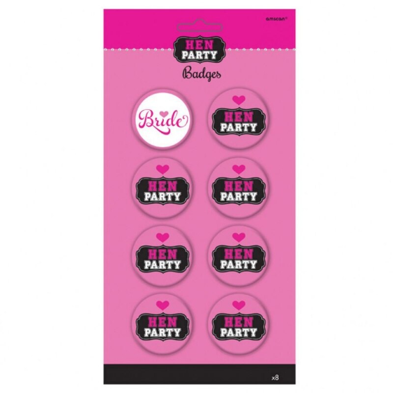 Insigna Bride & Hen pentru petrecerea burlacitelor, Amscan 9900244, set 8 buc