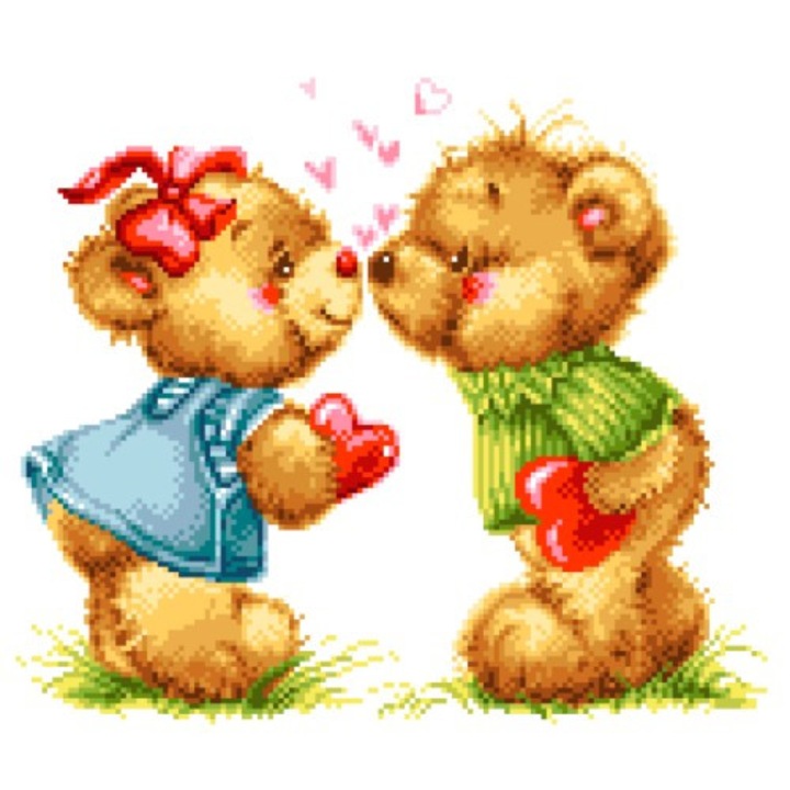 Goblen, Ursuleti indragostiti, Rogoble, kit cu diagrama alb-negru, fire mouline 14 x 15 cm