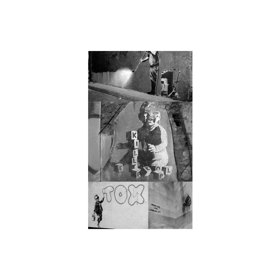 Fototapet vlies - Banksy gri colaj - 50 x 1000 cm