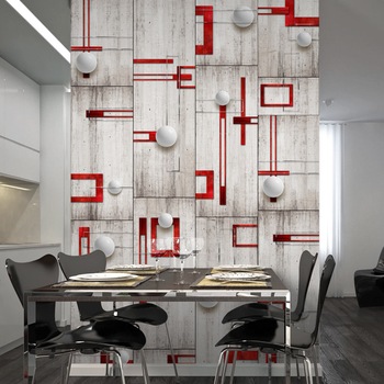 Fototapet vlies - Concrete, red frames and white knobs - 50 x 1000 cm Fototapet vlies - Concrete, red frames and white knobs - 50 x 1000 cm