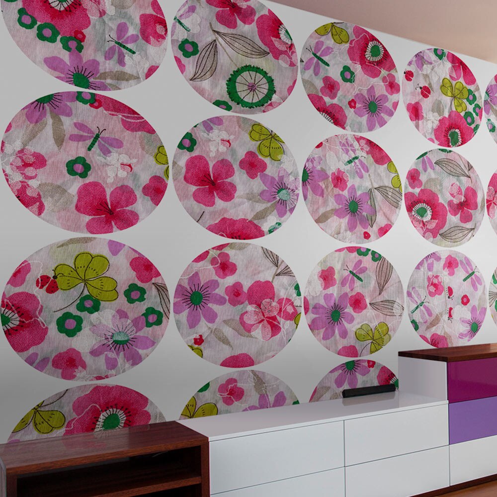 Fototapet vlies - Pink meadow - circle - 50 x 1000 cm