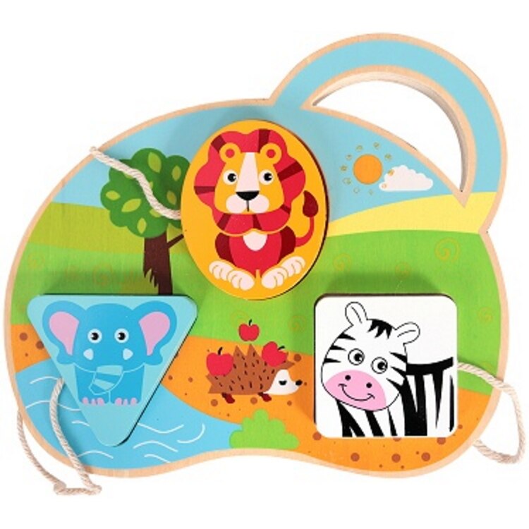 Puzzle din Lemn Jouéco, 3 piese, Аnimale salbatice