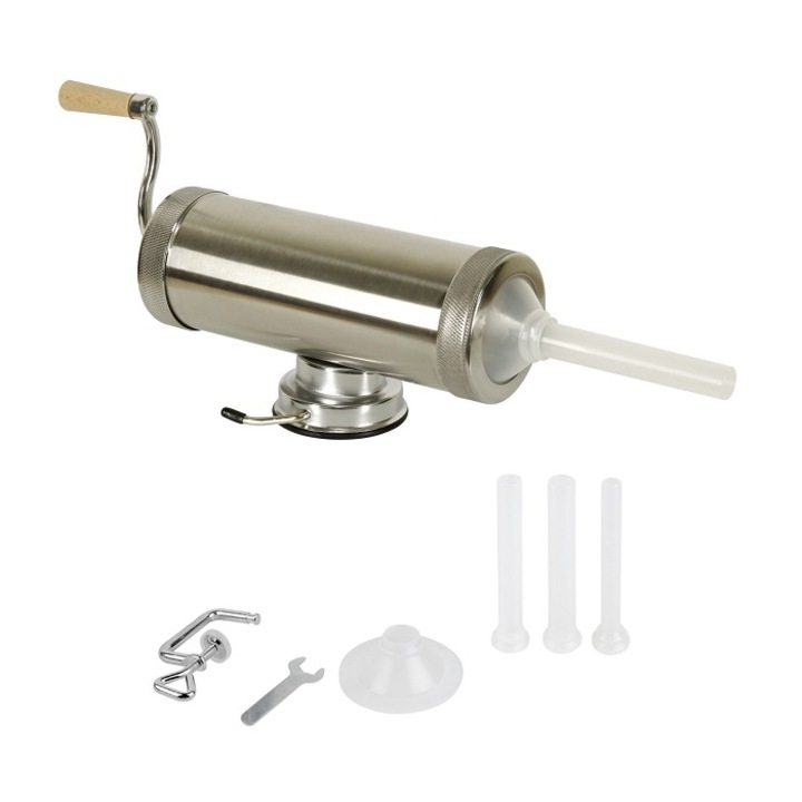 Уред за производство на колбаси с 3 фунии с различни размери, капацитет 2,5 кг, изработен от здрава неръждаема стомана, сребрист, IT Pro