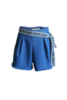 Pantaloni scurti din denim cu cordon si pense, de dama, Stradivarius, Albastru, S EU Pantaloni scurti din denim cu cordon si pense, de dama, Stradivarius, Albastru, S EU