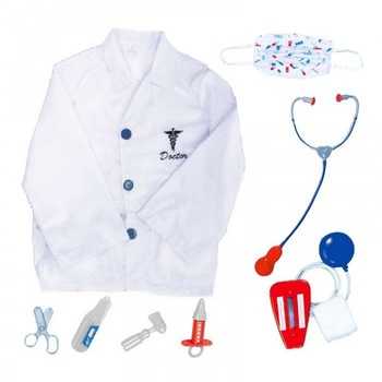 Set de jaca Doctor, Halat, Masca, Stetoscop, 6 instrumente de chirurgie Set de jaca Doctor, Halat, Masca, Stetoscop, 6 instrumente de chirurgie