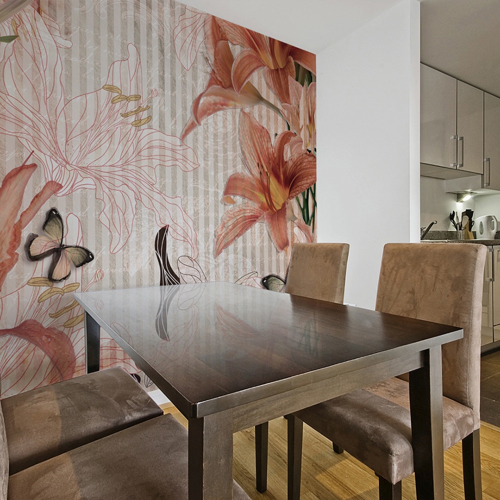 Fototapet vlies - Flowers and butterflies - 350 x 270 cm