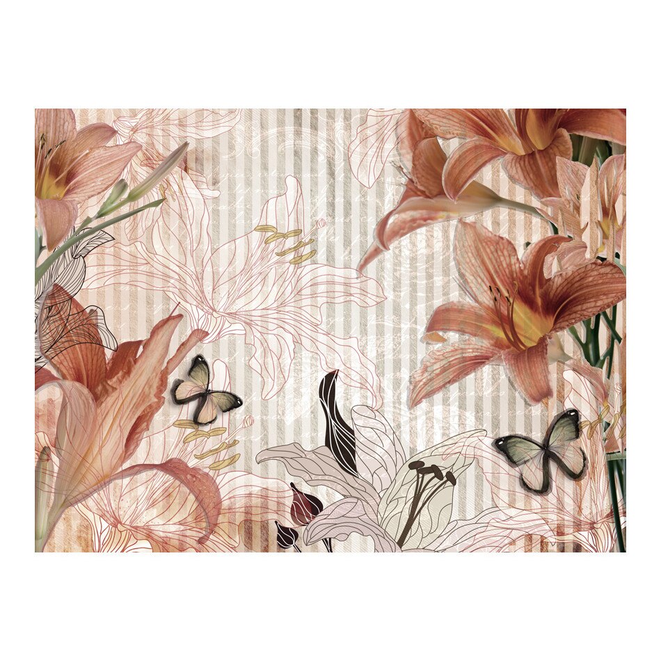 Fototapet vlies - Flori si fluturi - 200 x 154 cm