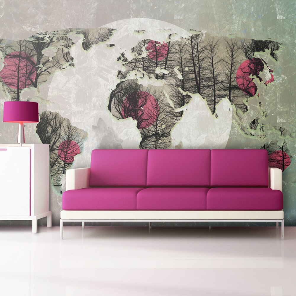 Fototapet vlies - Map of the World - Howling to the moon - 350 x 270 cm