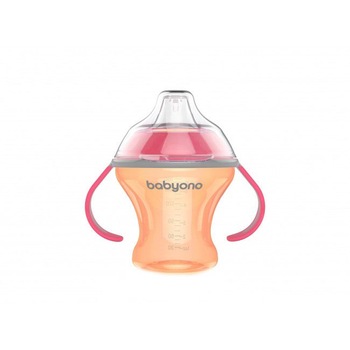 Biberon cu cioc si manere 180 ml BabyOno 1456, Portocaliu 3+ luni Biberon cu cioc si manere 180 ml BabyOno 1456, Portocaliu 3+ luni