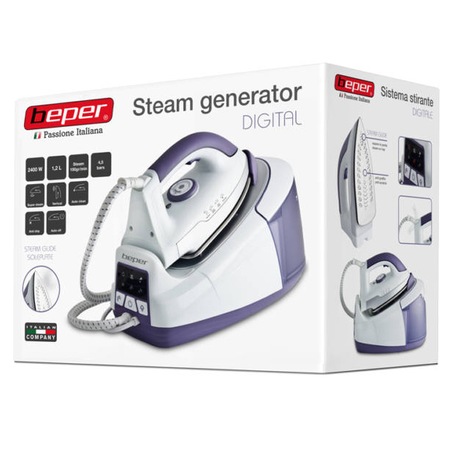 Statie de calcat cu aburi Beper 50.971 Matrix, 2400 W, 1.2 L, 4,5 bar, auto curatare, anti picurare, Mov/Alb