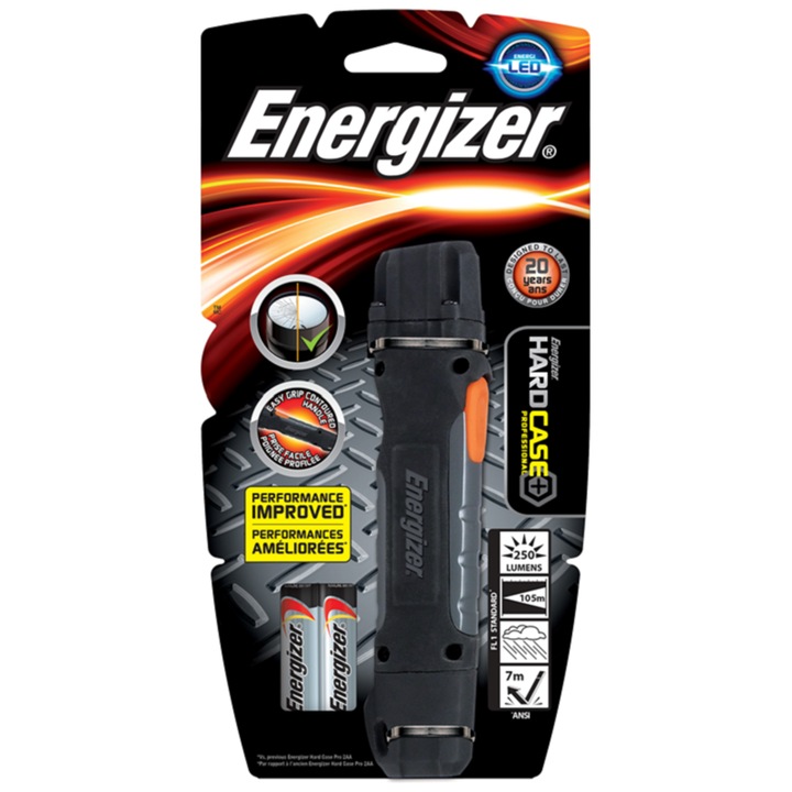 Ударо и водоустойчив гумиран фенер Energizer Hardcase pro, 2 броя батерии АА