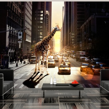 Fototapet vlies - Giraffe in the big city - 350 x 270 cm Fototapet vlies - Giraffe in the big city - 350 x 270 cm