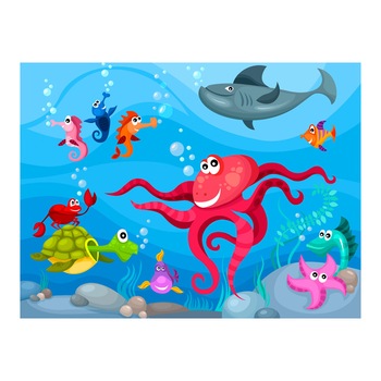 Fototapet vlies - Octopus si rechin - 400 x 309 cm Fototapet vlies - Octopus si rechin - 400 x 309 cm