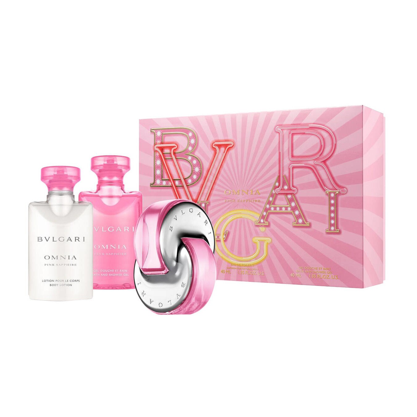 Set Bvlgari Omnia Pink Sapphire, Apa de toaleta 40 ml + Lotiune de Corp 40 ml + Gel Dus 40 ml