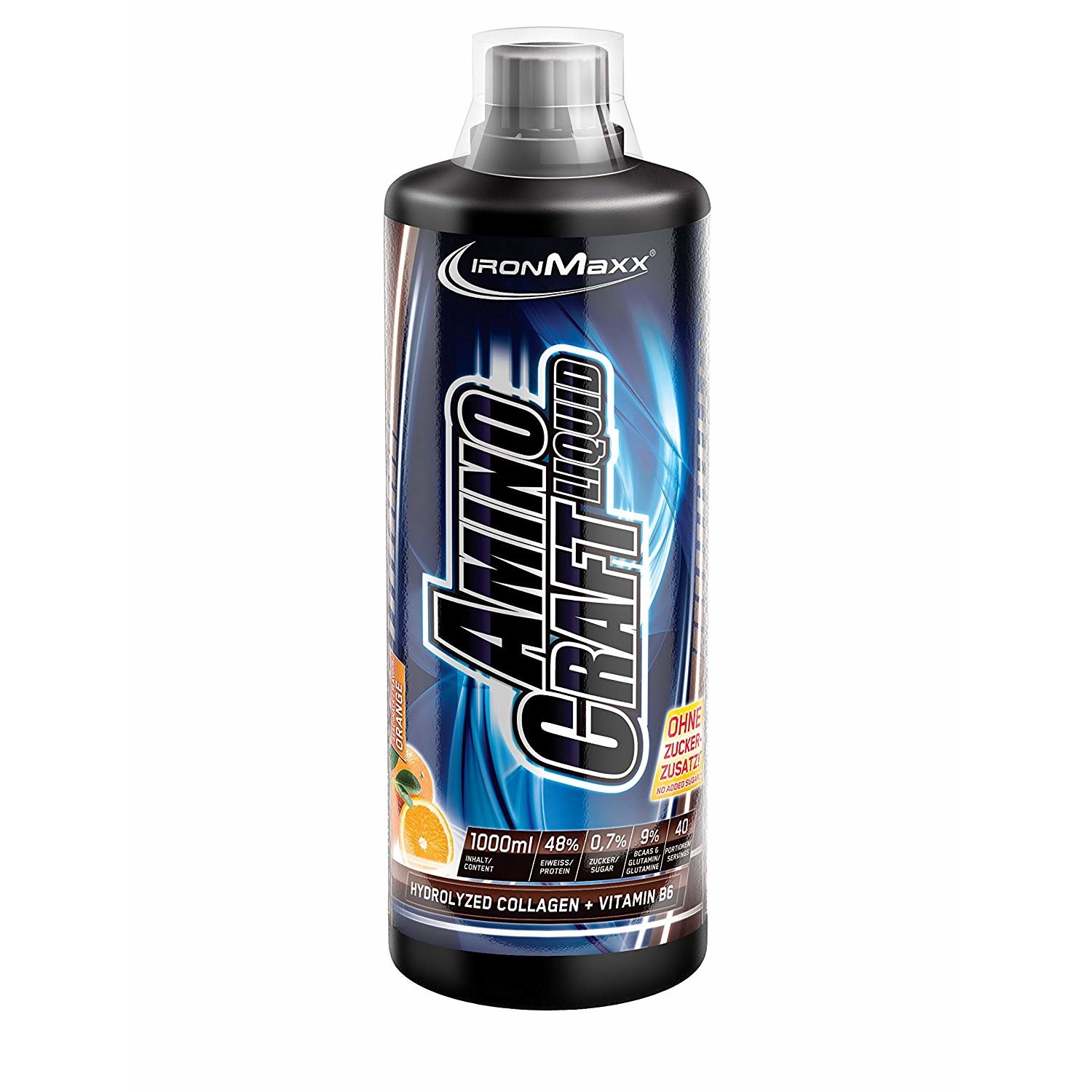 AminoCraft Liquid Orange IronMaxx 1000 Ml contine aminoacizi esentiali pentru construirea masei musculare