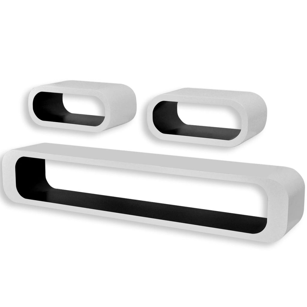 Set de 3 rafturi suspendate, vidaXL, MDF, Alb si negru, 95 x 16 x 17,5 cm