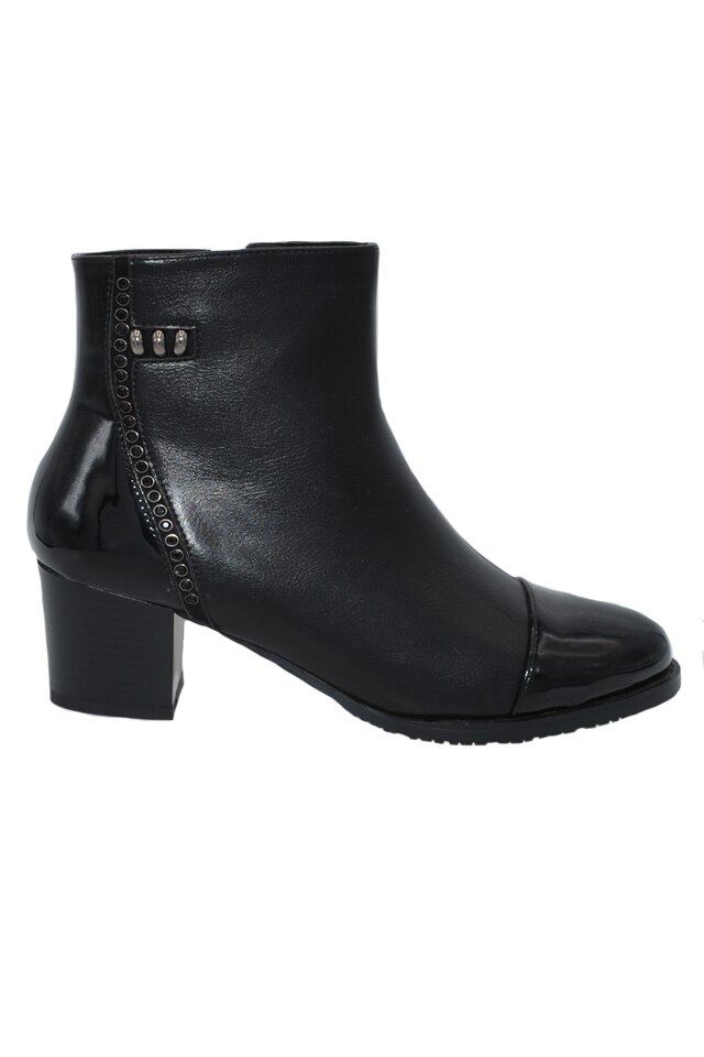 Botine simple cu varf rotund si toc patrat, D&J Exclusive, Negru velur
