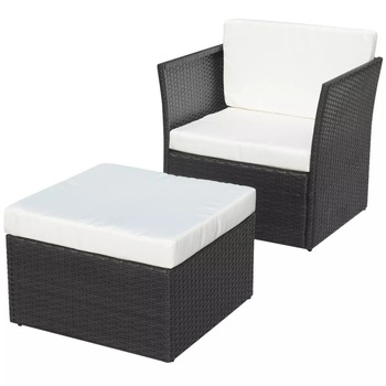 Set Scaun gradina 4 piese, vidaXL, Poliratan, Negru Set Scaun gradina 4 piese, vidaXL, Poliratan, Negru