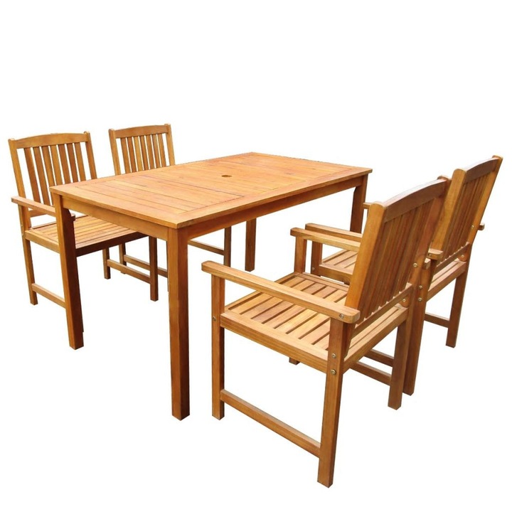 Set mobilier de gradina, masa cu scaune, 5 piese, vidaXL, Lemn de acacia, Maro, 140 x 80 x 74 cm