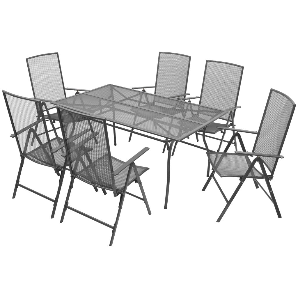 Set Mobila gradina 7 piese, vidaXL, Otel, Gri