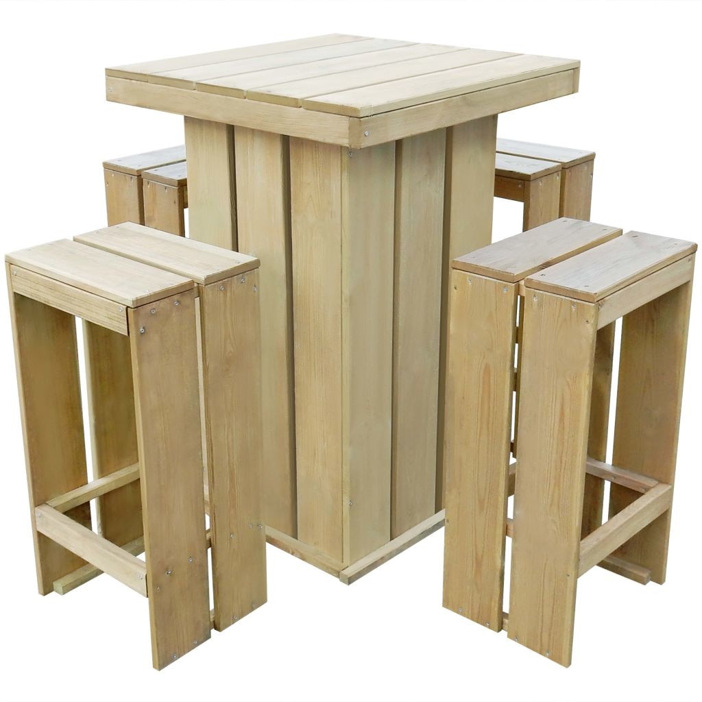 Set Mobila gradina 5 piese - masa cu 4 scaune, vidaXL, Lemn, Maro