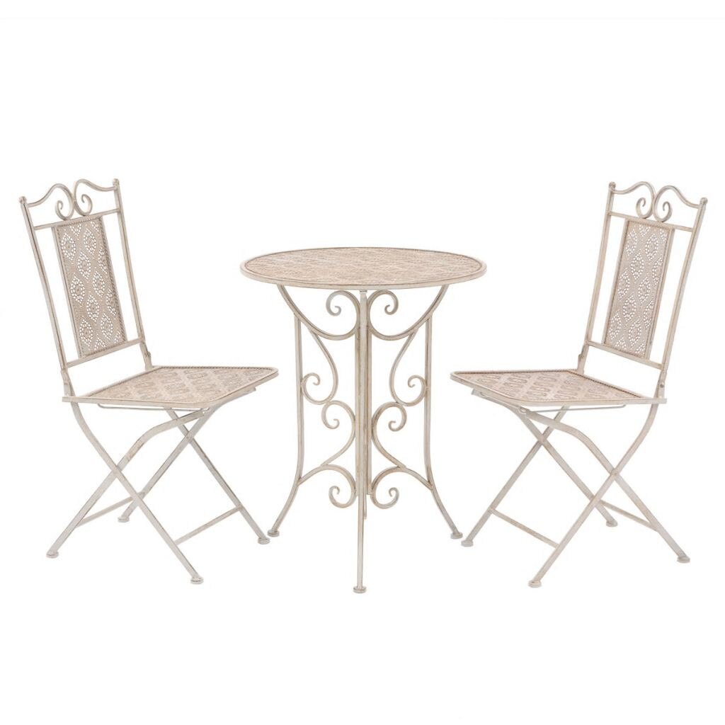 Set mobilier de gradina, cu masa si scaune, 3 piese, vidaXL, Otel, Bej